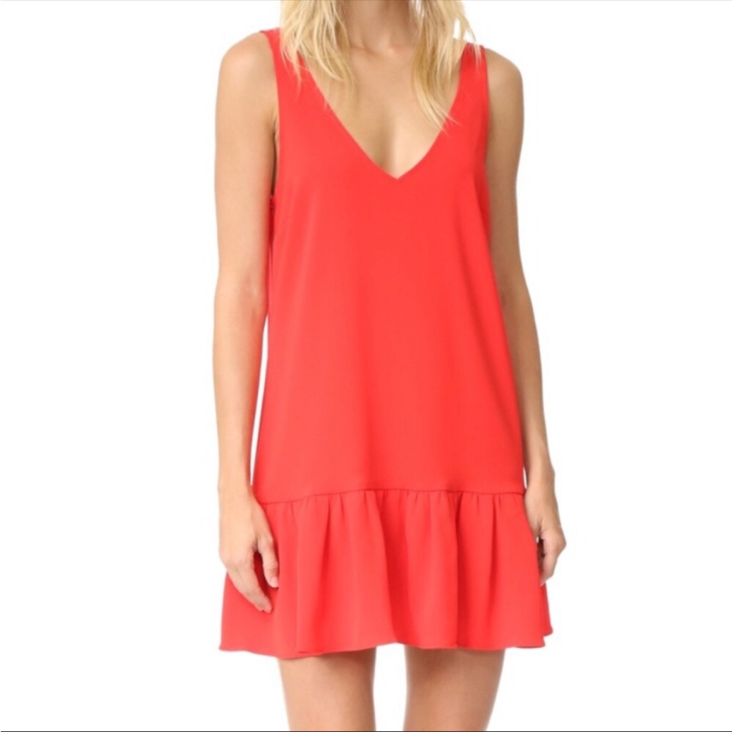 Amanda Uprichard Carrie Dress V Neck Ruffle Hem Sleeveless Flirty Aesthetic